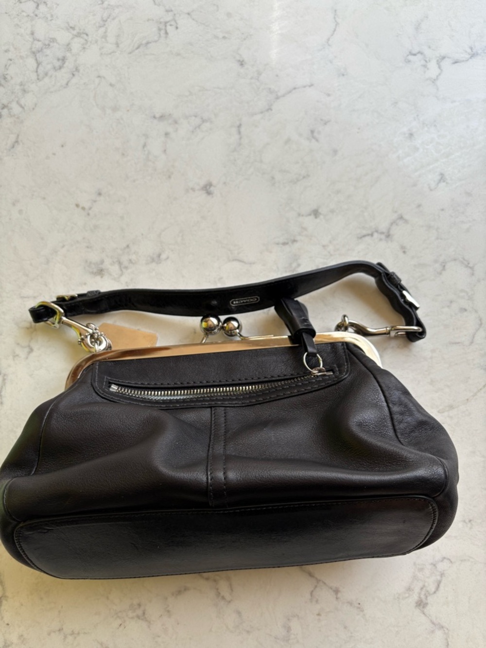 Coach Black Leather Kiss-Lock Wristlet with Silver Hardware - Picture 12 of 13